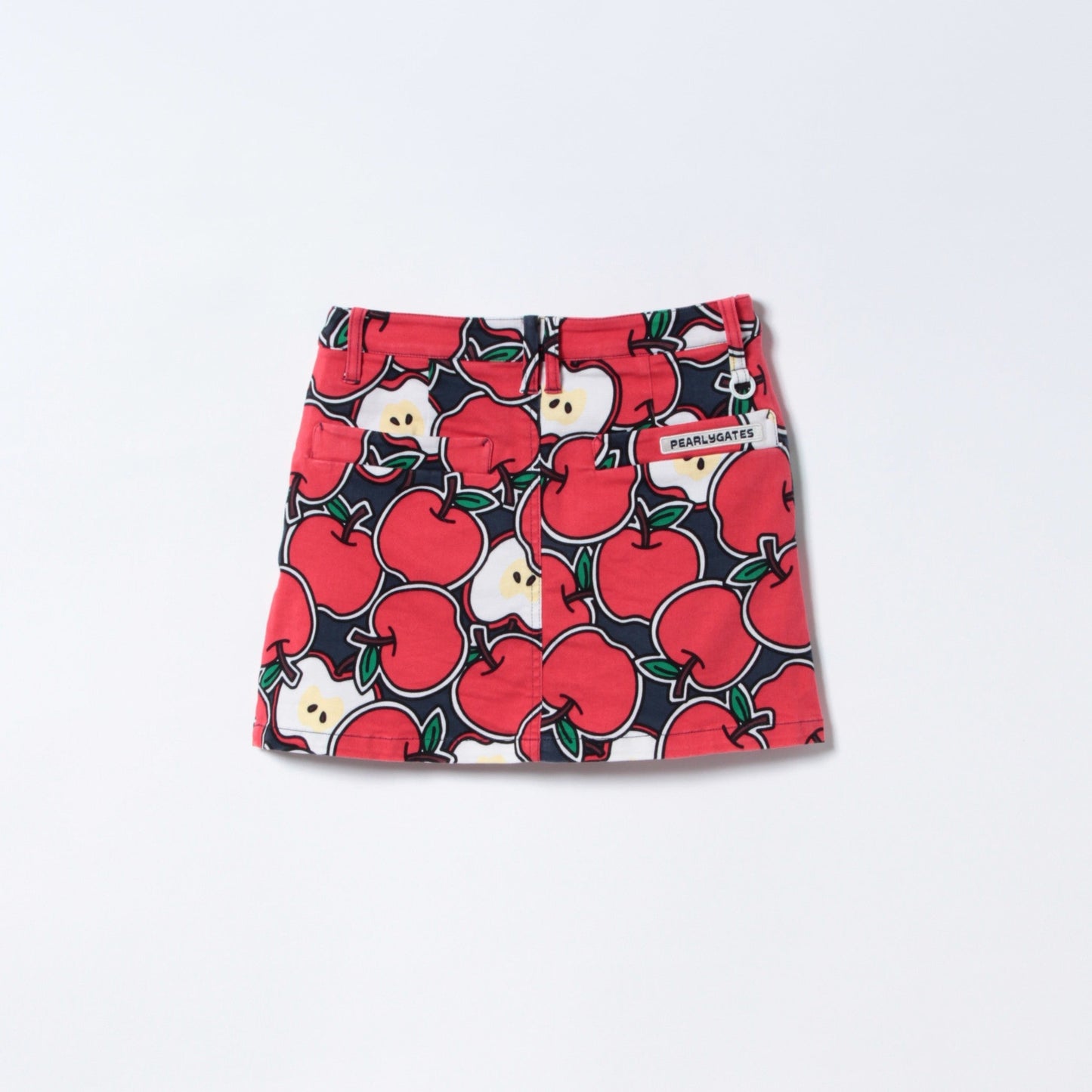 パワフルコットンストレッチ　スノーパウダーピーチ　リンゴプリント　スカート