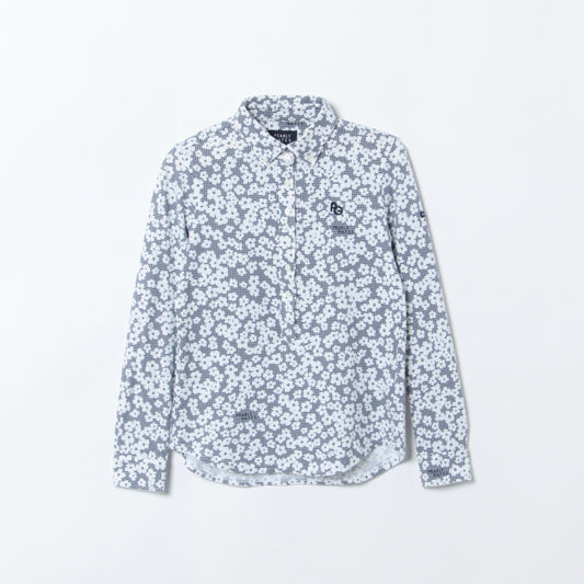 リップル 天竺 桜 ギンガム プリント 長袖 ボタンダウン プルオーバー＜桜ギンガムチェック/桜柄＞＜桜モチーフ＞