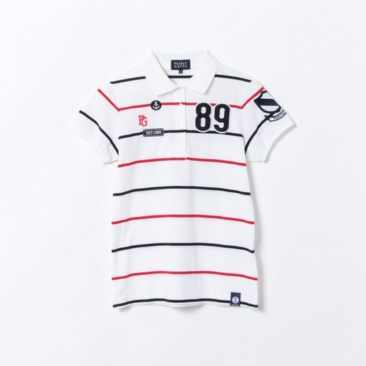 トリコロールボーダー　カノコ半袖ポロシャツ